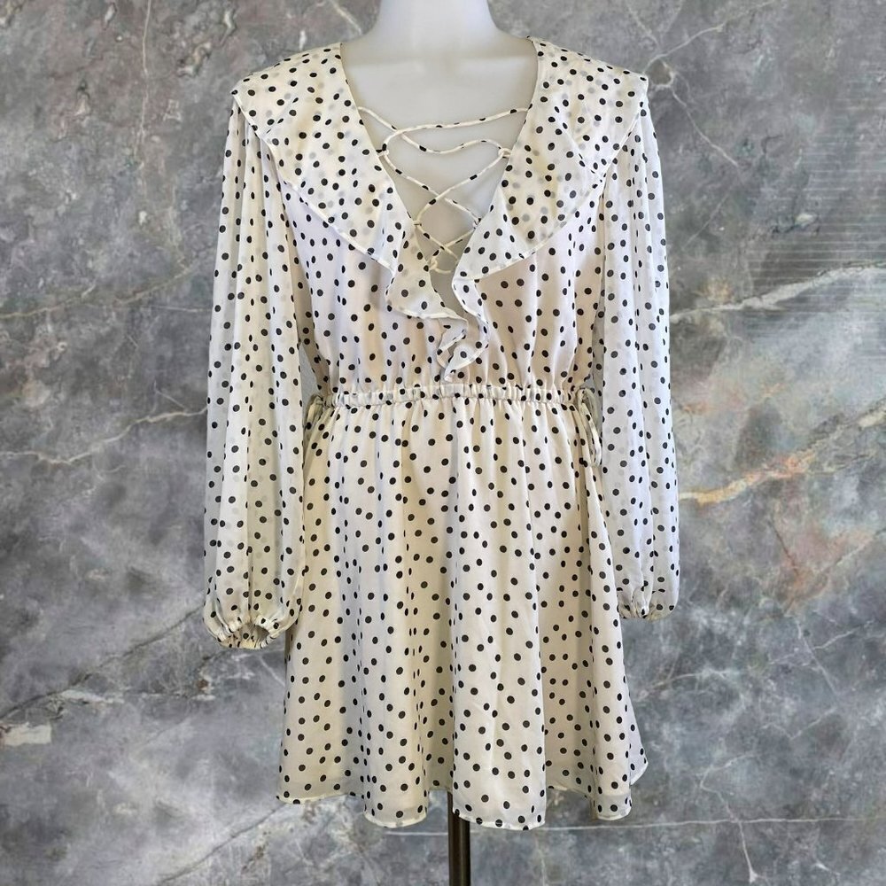 Majorelle Mattie Mini Dress in Black & Cream Dot - Picture 3 of 12